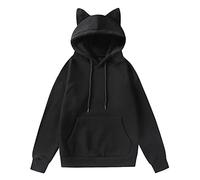 Cat Ears Sweat à capuche pour femme Vêtements cool pour adolescentes filles Pull à capuche Kawaii Cat avec oreilles de chat Sweat-shirt Carnaval Vêtements de fête Tops gothique Chemisier, O Noir., XL