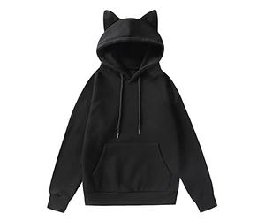 Cat Ears Sweat à capuche pour femme Vêtements cool pour adolescentes filles Pull à capuche Kawaii Cat avec oreilles de chat Sweat-shirt Carnaval Vêtements de fête Tops gothique Chemisier, O Noir., XL