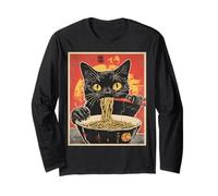 Cat Eating Ramen Vintage Japanese Pop Art Noodles Cat Manche Longue