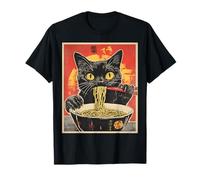 Cat Eating Ramen Vintage Japanese Pop Art Noodles Cat T-Shirt