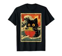 Cat Eating Ramen with Great Wave Japanese Noodle Meme T-Shirt