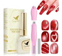 Cat Eye Vernis à ongles rouge sans base et top coat - Vernis à ongles gel magnétique avec effet 3D œil de chat - Extra durable - Séchage rapide - Pour salon de manucure et bricolage - Nécessaire UV