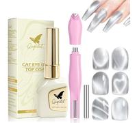 Cat Eye - Vernis à ongles sans base et top coat - Argent magnétique œil de chat - Vernis à ongles gel avec aimant - Séchage rapide - Longue durée - Pour des effets 3D scintillants - Manucure avec