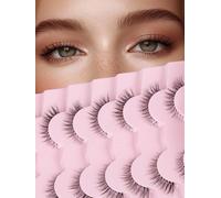 Cat Eyelashes Natural Eye Lashes 12 mm False Lashes Wispy Thin Band 3D Volume Faux Eyelash C Curl Lash Pack Natural Look 7 paires