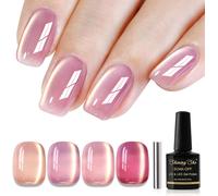 Cat Eyes Ongles Semi Permanent, 4 Couleurs Nude Rose Rosa Moonlight Crystal Magnétique Semi-Permanent, Jelly Glass Vernis À Ongles Soak Off Uv/Led Pour Salon Diy Home, 8 Ml