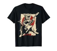 Cat Feline Guitarist Guitare Japonaise Vintage Anime T-Shirt