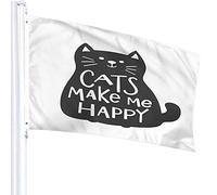 Cat Flag 3x5 FT Cute Animal Kitten Cats Make Me Happy Word Outdoor Flags Large Welcome Yard Banners Home Garden Yard Lawn Decor Black White