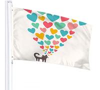 Cat Flag 3x5 FT Cute Animal Kitten Love Colorful Hearts Outdoor Flags Large Welcome Yard Banners Home Garden Yard Lawn Decor