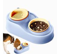 Cat Food Bowls, 400ml Raised Cat Food and Water Bowls, Ceramic Elevated 2-Bowl Feeding Station, Tilted Pet Feeder with 2 Bowls Food Grade Material, Anti Slip None Spill for Cats and Small Dogs