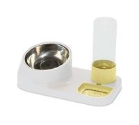 Cat Food Dispenser, Stainless Steel Pet Bowl, Kitten Feeder Set, Automatic Waterer Sturdy and Long Lasting Ideal for Small Animals, 11.81x6.69x8.27 inches