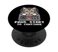 Cat Gamer Paws Start Old School Manette Pixel Style PopSockets PopGrip Adhésif