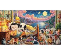 Cat-Gazing-at-Glowing-Butterfly-in-Night-Sky Papier recyclé Puzzle pour Adultes 1000 pièces Jeu Familial Amusant & Stimulant Jeux éducatifs pour Adultes et Enfants de 12 Ans et Plus 38x52/1000 pièces