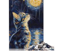 Cat Gazing at The Moon Puzzle 1000 Pièces Educa Jouet en Bois Divertissement Créatif De l'art De La Décoration Jeu Éducatif Challenge Toy Adultes & Enfants des 14 Ans 1000pcs (40x28cm)