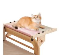 Cat Hammock Bed for Window, Sturdy Wooden and Metal Frame Perch, Easy Mount Seat for Window Sill, Cozy Indoor Sunbathing Lounge for Large Cats and Kittens, 55x38x17.5cm
