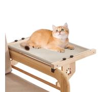 Cat Hammock Bed for Window, Sturdy Wooden and Metal Frame Perch, Easy Mount Seat for Window Sill, Cozy Indoor Sunbathing Lounge for Large Cats and Kittens, 55x38x17.5cm