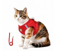 Cat Harness and Leash Set, for Small Medium Large Cats, Breathable Adjustable Vest Harnesses with Reflective Strip for Walking Travel Camping (Red,M)