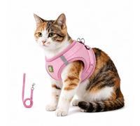 Cat Harness and Leash Set, for Small Medium Large Cats, Breathable Adjustable Vest Harnesses with Reflective Strip for Walking Travel Camping (Pink,M)