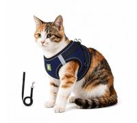 Cat Harness and Leash Set, for Small Medium Large Cats, Breathable Adjustable Vest Harnesses with Reflective Strip for Walking Travel Camping (Navy Blue,M)