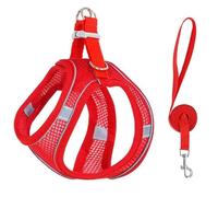 Cat Harness,Cat Adjustable Soft Mesh Vest Harness,Side-Through No-Pull Design,Escape Proof Outdoor Cat Leash,Easy to Wear for Walking & Outdoor (Red, L(Neck Circumference 48-54cm))