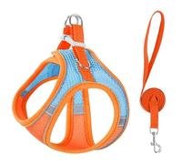 Cat Harness,Cat Adjustable Soft Mesh Vest Harness,Side-Through No-Pull Design,Escape Proof Outdoor Cat Leash,Easy to Wear for Walking & Outdoor (Blue Orange, M(Neck Circumference 44-48cm))