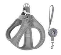 Cat Harness,Cat Adjustable Soft Mesh Vest Harness,Side-Through No-Pull Design,Escape Proof Outdoor Cat Leash,Easy to Wear for Walking & Outdoor (Grey, L(Neck Circumference 48-54cm))