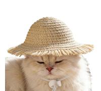 Cat Hat - 5.5 Inch Straw Sun Hat | Handmade Woven Pet Costume, Adjustable Dog Puppy Hats for Cosplay Party, Outdoor Walking, Picnic Camping and Travel Photoshoot