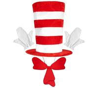 Cat Hat Costume - Red White Striped Cat in The Hat Cosplay Set, role-playing with gloves bowtie, Breathable Cosplay Accessories, Adult Costume Accessories for Women Men Kids Boys Girls Festival Event
