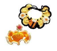 Cat Hat Crochet Costume - Party Dress-Up Prop with Matching Bib | | Soft Hand-Woven Yarn Adjustable Neck Strap Breathable Lightweight Fabric Cute Kitten Puppy Photo Prop Cosplay Set