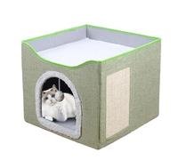 Cat House Bed Cave, Cat Cave Bed, Grande Grotte de Chats Pliable, Tent à copropriété couchée Mignonne, nid de Compagnie de Maison de Cube Doux avec Boule de Peluche et Coussin à gratter,