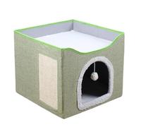 Cat House Bed Cave, Cat Cave Bed - Grande Grotte de lit de Chat Pliable - House de Cube de nid de bidos Mignonne avec Balle en Peluche et Coussin à gratter pour Chaton, Chiot, Petits Animaux Dormant