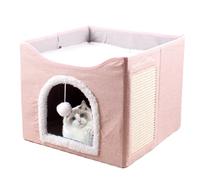 Cat House Bed Cave, Cat Cave Bed - Grande Grotte de lit de Chat Pliable | Tent de Sommeil Mignon de, Cube de nid d'animaux avec Une Balle Moelleuse et Un Coussin à gratter, des Fournitures pour Anima