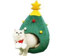 Cat House Christmas - Grotte pour animaux d'intérieur, lit d'hiver confortable, abri chaud doux, design festif portable | Maison d'arbre de Noël pour chats, chiots, chatons, décoration de vacances