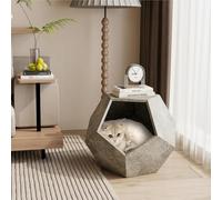 Cat House Side Table, Comfortable and Beautiful Cat Furniture Cabinet Can Hold Books, Pflanzgefäß aus MDF Space Saving Side Tables for Living Room, Bedroom (Gris Ciment, 66 x 66 x 53 cm)
