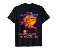 Cat I Ride Dinosaurs Brooms are for Amateurs Funny Halloween T-Shirt
