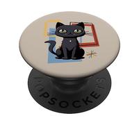 Cat in Modern Midcentury Mid Century Retro Atomic Age Space PopSockets PopGrip Adhésif