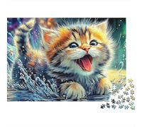 Cat in Spring Puzzle 1000 pièces Adultes Chaton Éclaboussures d'eau Joueur Stimulant Difficile Qualité supérieure épaisse Robuste vibrante Anti-Stress Jeu Famille 52x38cm/1000pcs