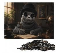 Cat in Top Hat and Goggles Puzzle en Bois 1000 pièces, Activité Intérieure | Puzzle adulte: détails du motif nets pour planifier les différentes zones seul ou à plusieurs.