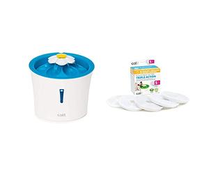 Cat it Senses Fontaine à Eau ornée de Fleurs & Pack de 5 Filtres à Triple Action pour Abreuvoir pour Chat