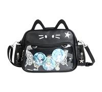 Cat Ita Sac à dos Kawaii pour l'école Sac à bandoulière en PU pour filles Sac à main Y2k avec insert, noir