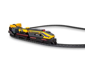 CAT Jouets de Construction, Petites Machines Chenilles d’Alimentation Train à Piles, Moteur avec Phare Fonctionnel, 3 Wagons, Grue en état de Marche, 2 camions pour Enfants, Jaune