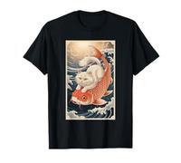 Cat Koi Japanese Ukiyoe Art Sakura Waves Zen T-Shirt