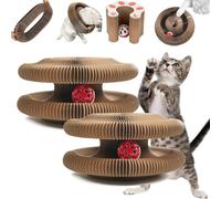 Cat Kurlz, Magic Organ Cat Scratching Board Kurlz Toy, Interactive Cardboard Cat Toy, Marlene Round Scratch Board, Foldable Cat Accordion Toy with Bell for Indoor Cats (2 Pcs)