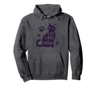 Cat Lady & Proud: Déclaration de fierté des Amoureux des félins Sweat à Capuche, Unisexe pour Adultes, Chiné Foncé, L