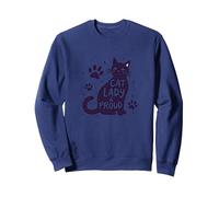Cat Lady & Proud: Déclaration de fierté des Amoureux des félins Sweatshirt, Unisexe pour Adultes, Bleu Marine, L