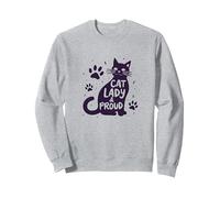 Cat Lady & Proud: Déclaration de fierté des Amoureux des félins Sweatshirt, Unisexe pour Adultes, Gris Chiné, XL