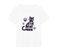 Cat Lady & Proud: Déclaration de fierté des Amoureux des félins T-Shirt, Femme Grandes Tailles, Blanc, 1X