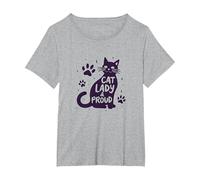 Cat Lady & Proud: Déclaration de fierté des Amoureux des félins T-Shirt, Femme Grandes Tailles, Gris Chiné, 3X