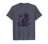 Cat Lady & Proud: Déclaration de fierté des Amoureux des félins T-Shirt, Homme, Bleu Chiné, 4XL