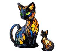 Cat Lamp Stained Glass, Solymall Glowkitty Lamp, Sherum Glow Kitty Lamps, Retro Resin Cat Stained Glass Lamps, for Home Office, Decorate, Gift for Lovers (color*A)