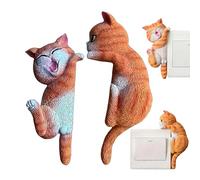 Cat Light Switch Sticker Set | Acrylic 2pcs 11cm 12.5cm Cartoon Panel Cover Decorative Wall Decal Removable Adhesive | Nursery Kitchen Bathroom Hallway Balcony Office Apartment Décor | Cute Animal The